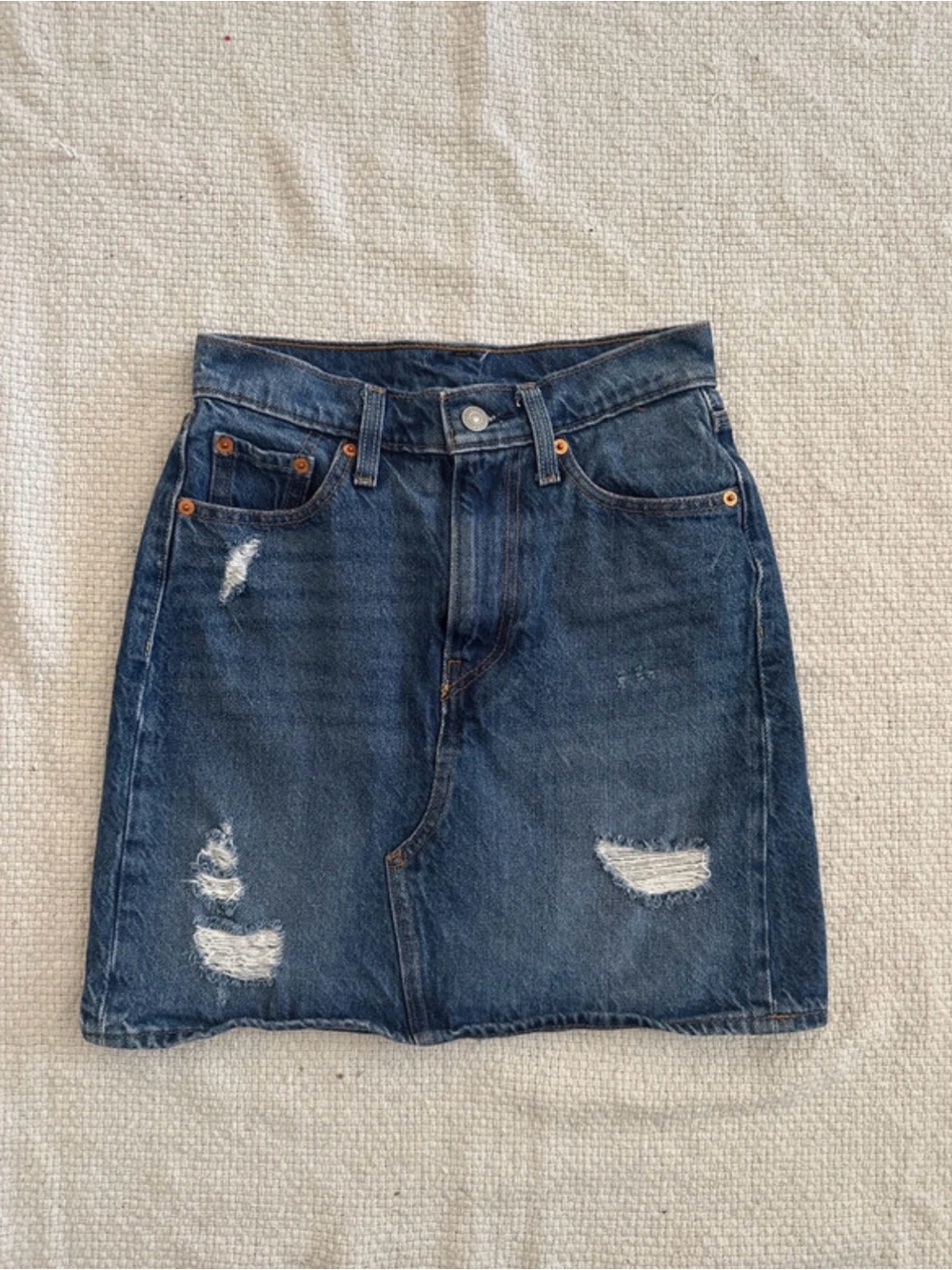 Levi's Dark Blue Distressed Denim Mini Skirt
